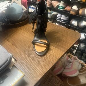 Steve Madden Black Fringe Open-Toe Heel Sandal